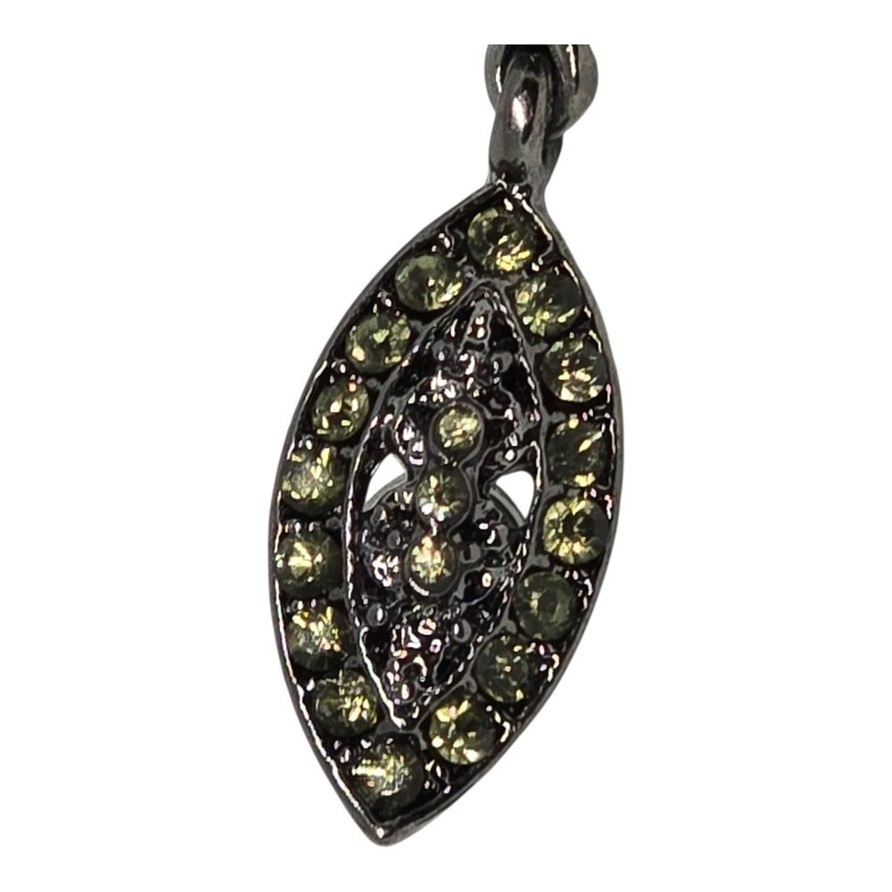 Green‎ Rhinestone Evil Eye Drop Earrings Black Gunmetal Dangle Statement - Picture 3 of 9